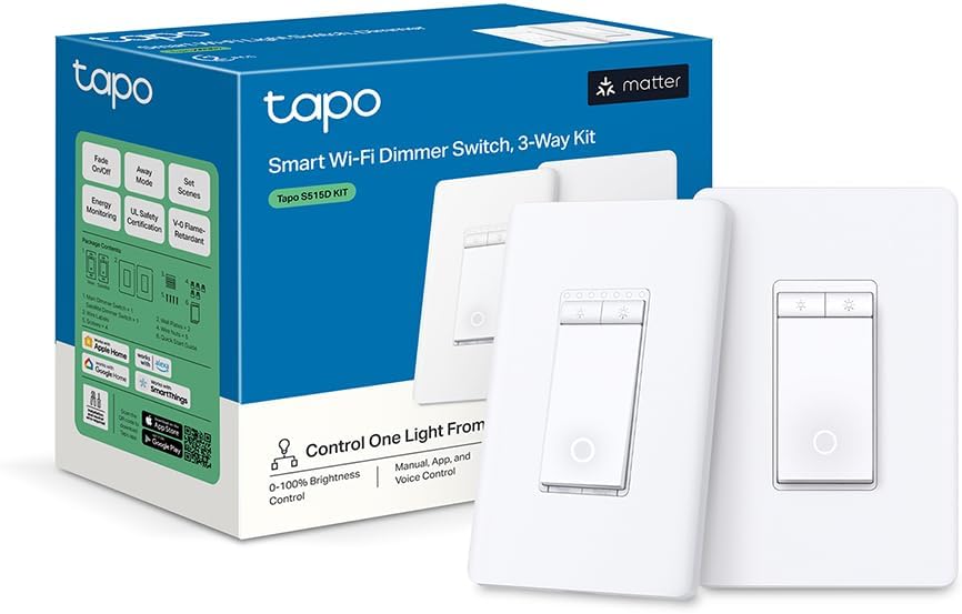 TP-Link Tapo Smart 3 Way Dimmer Switch KIT, Matter Compatible, Energy Monitoring, Neutral Wire Required, Works with Alexa, Siri, Google Home, SmartThings, UL Certified, 2.4GHZ Wi-Fi, Tapo S515D KIT 511kltqn wl. ac sl1000 .jpg