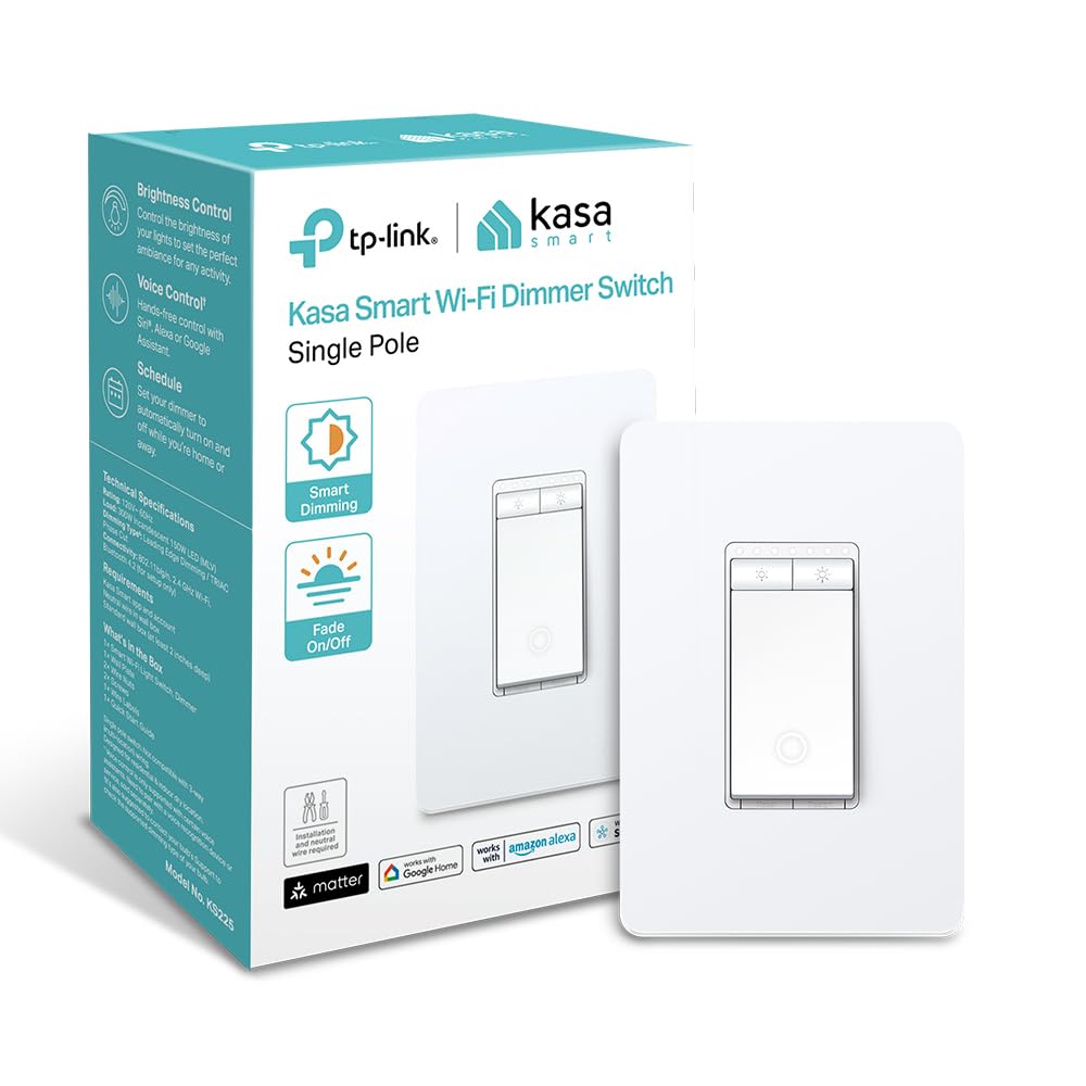 Kasa Matter Smart Dimmer Switch: Voice Control w/Siri, Alexa & Google Assistant | UL Certified | Timer & Schedule | Easy Guided Install | Neutral Wire Required | Single Pole | 2.4GHz Wi-Fi | KS225 51rt3omscl. sl1000 .jpg