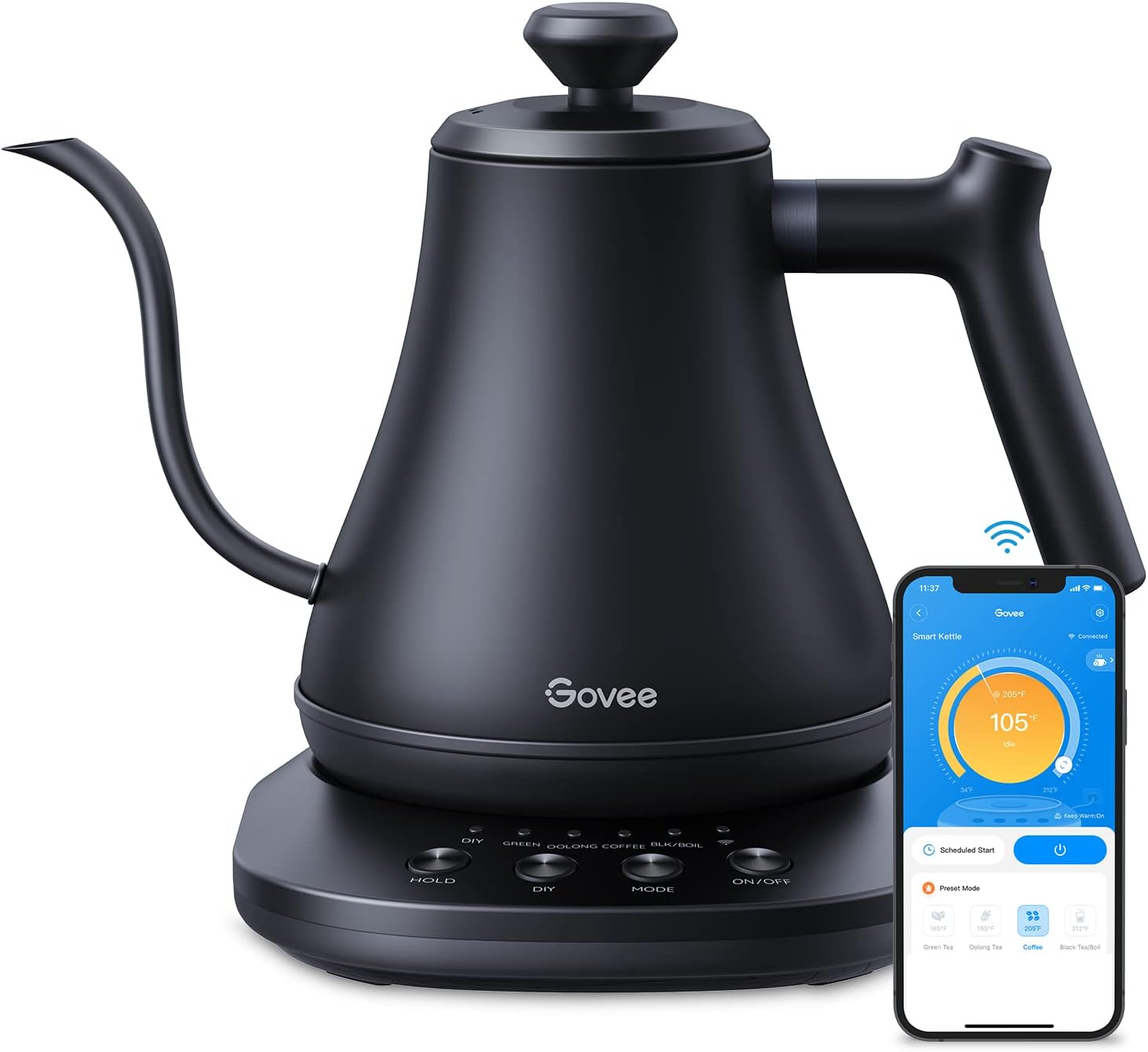 Govee Smart Electric Kettle, WiFi Variable Temperature Gooseneck Pour Over Kettle and Tea Kettle, Alexa Control, 1200W Quick Heating, 100% Stainless Steel, 0.8L, Matte Black 614jetlutl. ac sl1500 .jpg