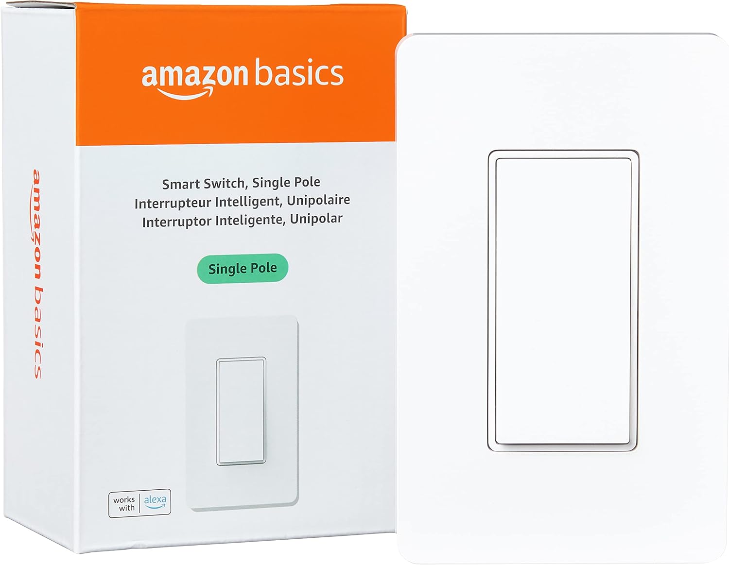 Amazon Basics Smart Switch, Single Pole, Works with Alexa Only, 2.4 GHz Wi-Fi, No Hub Required, White 618hx8ztv l. ac sl1500 .jpg