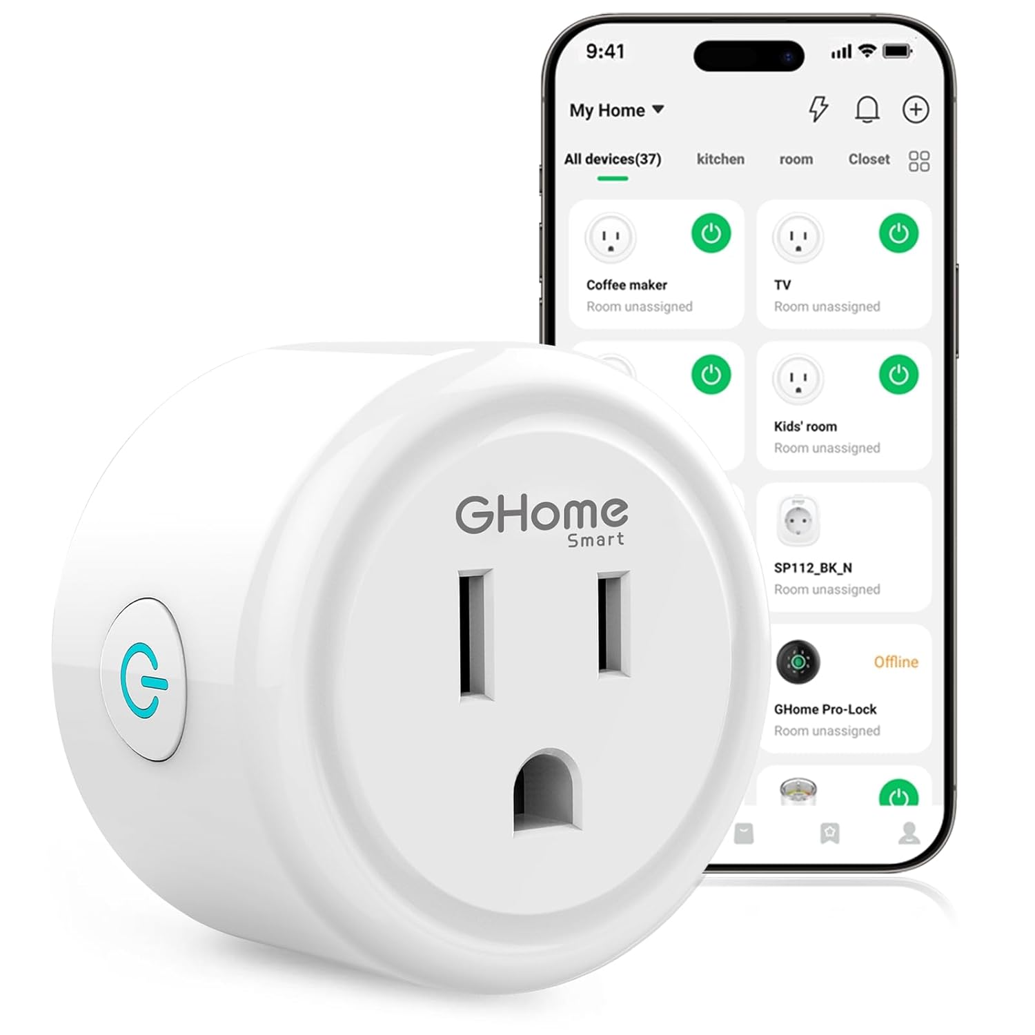GHome Smart Plug, WiFi Smart Plugs Work with Alexa and Google Home, Smart Outlet Timer with APP Remote Control, 2.4GHz Wi-Fi Only, No Hub Required, ETL FCC Listed, White 61p9jjcrqnl. sl1500 .jpg