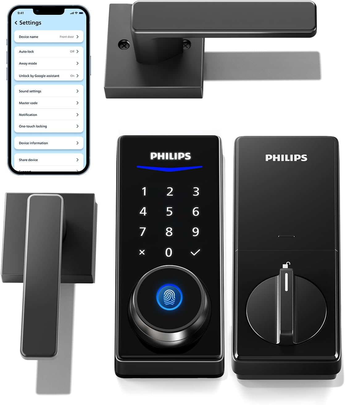 Philips Smart Lock with Handles, Keyless Entry Door Lock Set, Smart Door Lock with 2 Level Handles, Digital Keypad Deadbolt for Front Door, App Fingerprint PIN Code Unlocking, Auto Locking 61daw8gwa0l. ac sl1500 .jpg