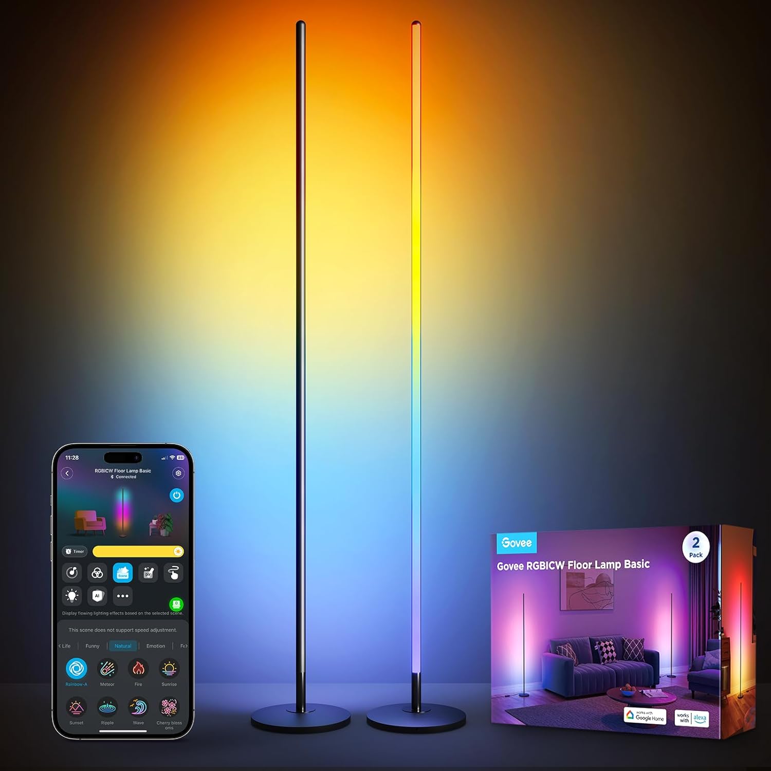 Govee RGBIC Floor Lamp Basic 2-Pack, Compatible with Alexa, LED Smart Standing Lamp with Voice Control, Color Changing Bedside Floor Lamp for Bedroom, Nightstand Corner Lights, Black 61eqiynhnll. ac sl1500 .jpg
