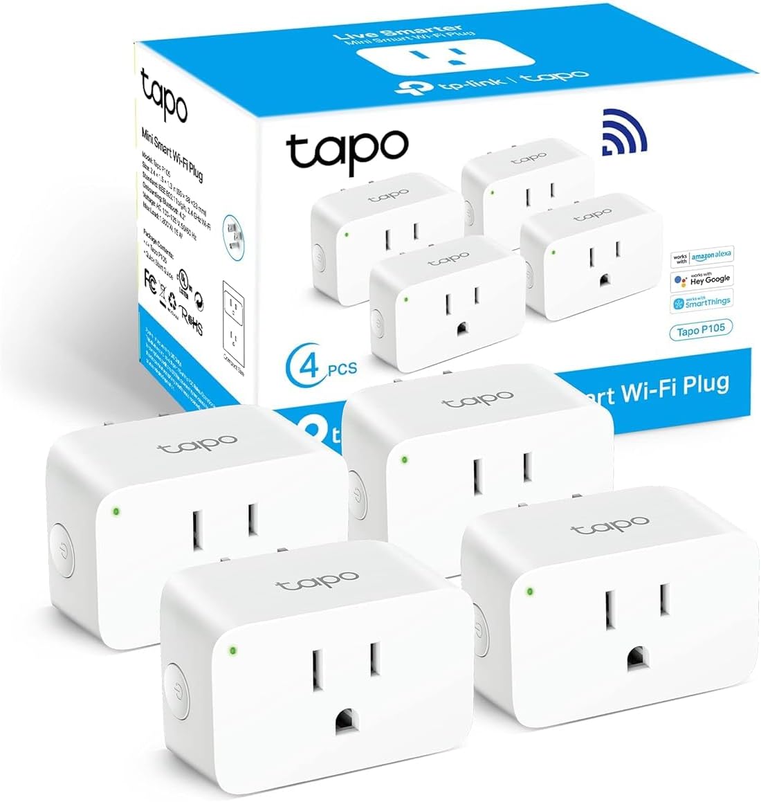 TP-Link Tapo Smart Plug Mini 15A, Smart Home Wi-Fi Plug, Super Easy Setup, Compatible with Alexa & Google Home, No Hub Required, UL Certified, 2.4G WiFi Only, White, Tapo P105(4-Pack) 61l66lg9tol. ac sl1500 .jpg