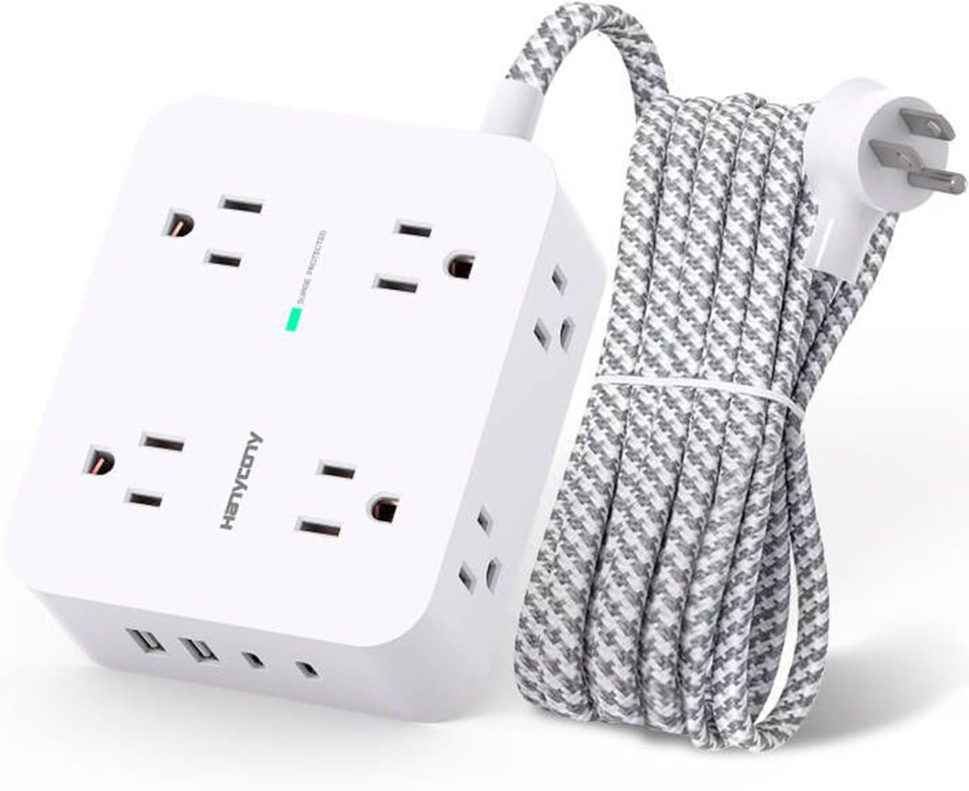 Surge Protector Power Strip - HANYCONY 8 Outlets 4 USB (2 USB C) Charging Ports, Multi Plug Outlet Extender, 5Ft Braided Extension Cord, Flat Plug Wall Mount Desk Charging Station for Home Office ETL 61q9hmplgfl. ac sl1500 .jpg