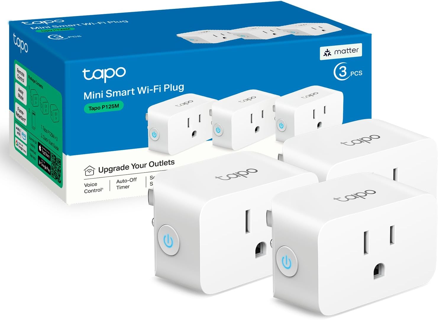 TP-Link Tapo Matter Supported Smart Plug Mini, Compact Design, 15A/1800W Max, Super Easy Setup, Works with Apple Home, Alexa & Google Home, UL Certified, 2.4G Wi-Fi Only, White, Tapo P125M(3-Pack) 61rtm93qml. ac sl1500 .jpg