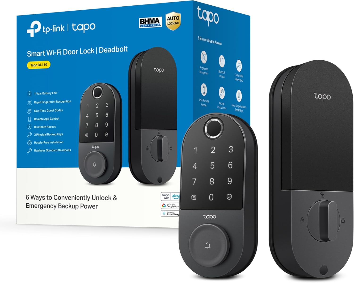 TP-Link Tapo Smart Door Lock, Deadbolt | Keyless Entry, Fingerprint Recognition, Touchscreen Keypad & in-App Monitoring with Scheduled Access | 1-Year Rechargeable Battery | BHMA Grade 2 | Tapo DL110 717rbdu8lvl. ac sl1500 .jpg