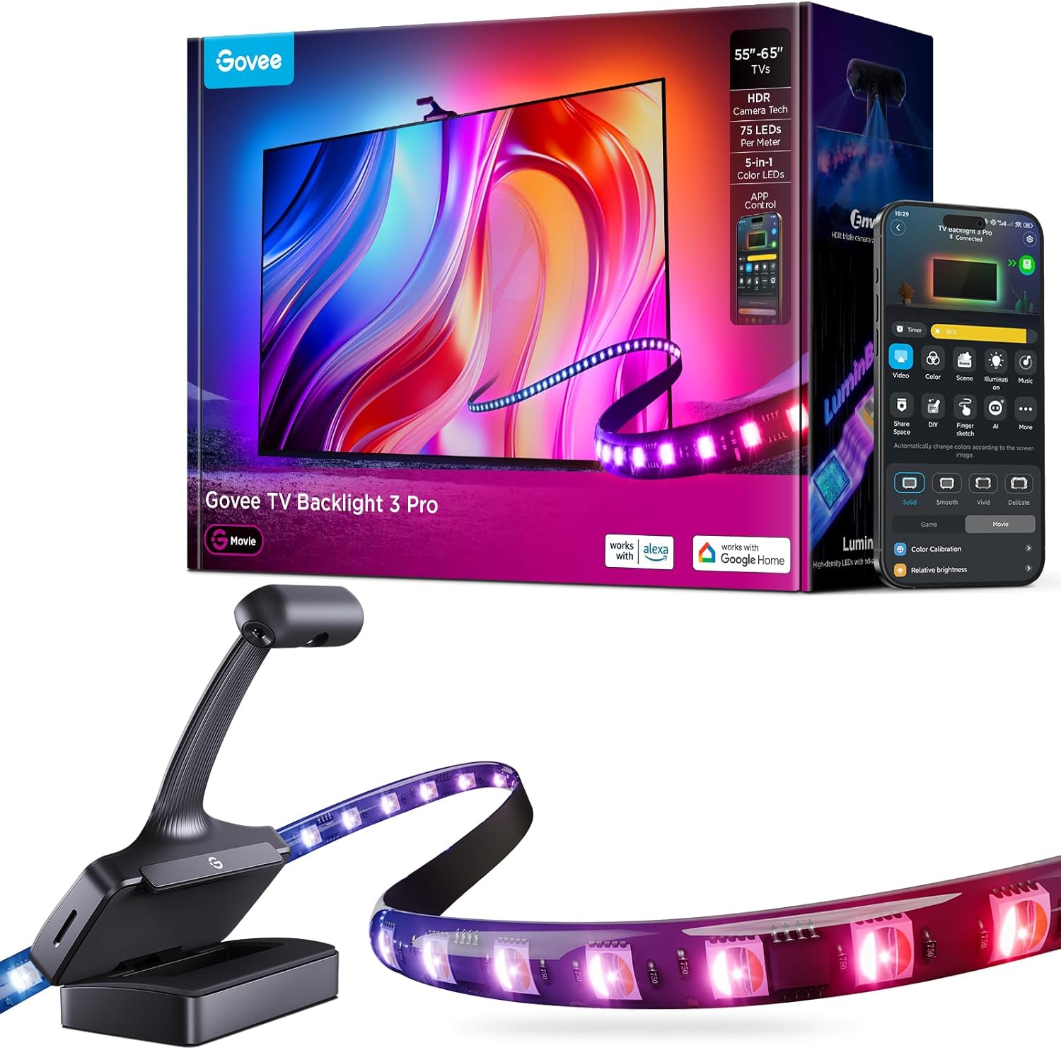 Govee TV Backlight 3 Pro with HDR Triple Camera, 11.8ft 5-in-1 RGBWWIC LED Strip Lights That Change with 55-65 Inch TVs, 75LEDs/m, Supports AI Filter, Smart App and Voice Control, DreamView Sync 71a66rnnbkl. ac sl1500 .jpg