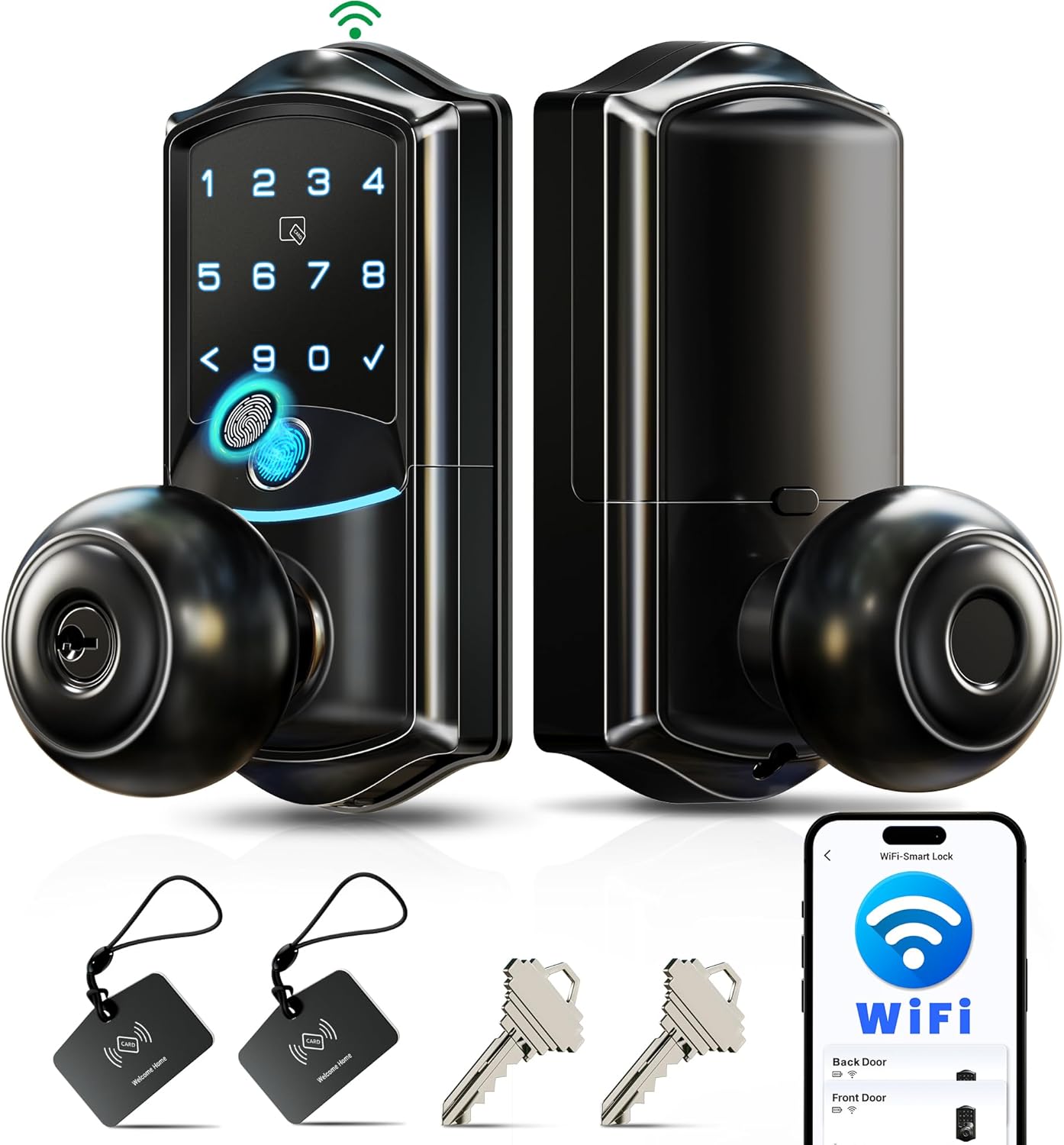 Veise VE028 Built-in Wi-Fi Smart Lock with Knob, Fingerprint Keyless Entry with Handle, App Remote & Voice Control, Electronic Digital Keypad for Front Door and Bedroom, IP65 Waterproof, Matte Black 71cp5ahvtl. ac sl1500 .jpg