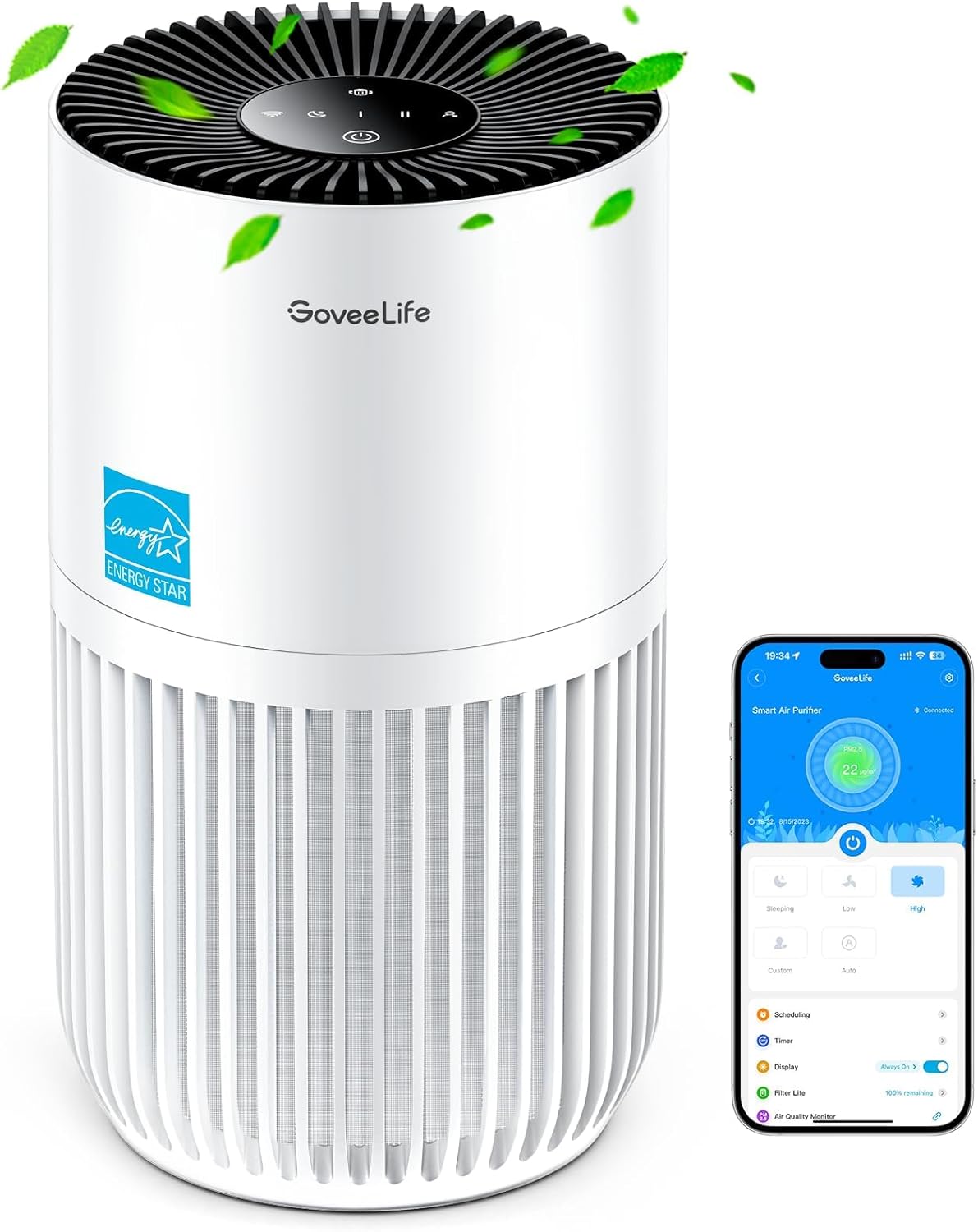 GoveeLife Mini Air Purifier for Bedroom, Smart Filter Air Purifier with App Alexa Control for Pet Hair, Odors, Pollen, HEPA Portable Air Cleaner with 3 Speeds, 2 Modes, Timer, Aroma for Home 71uwrqtlo7l. ac sl1500 .jpg