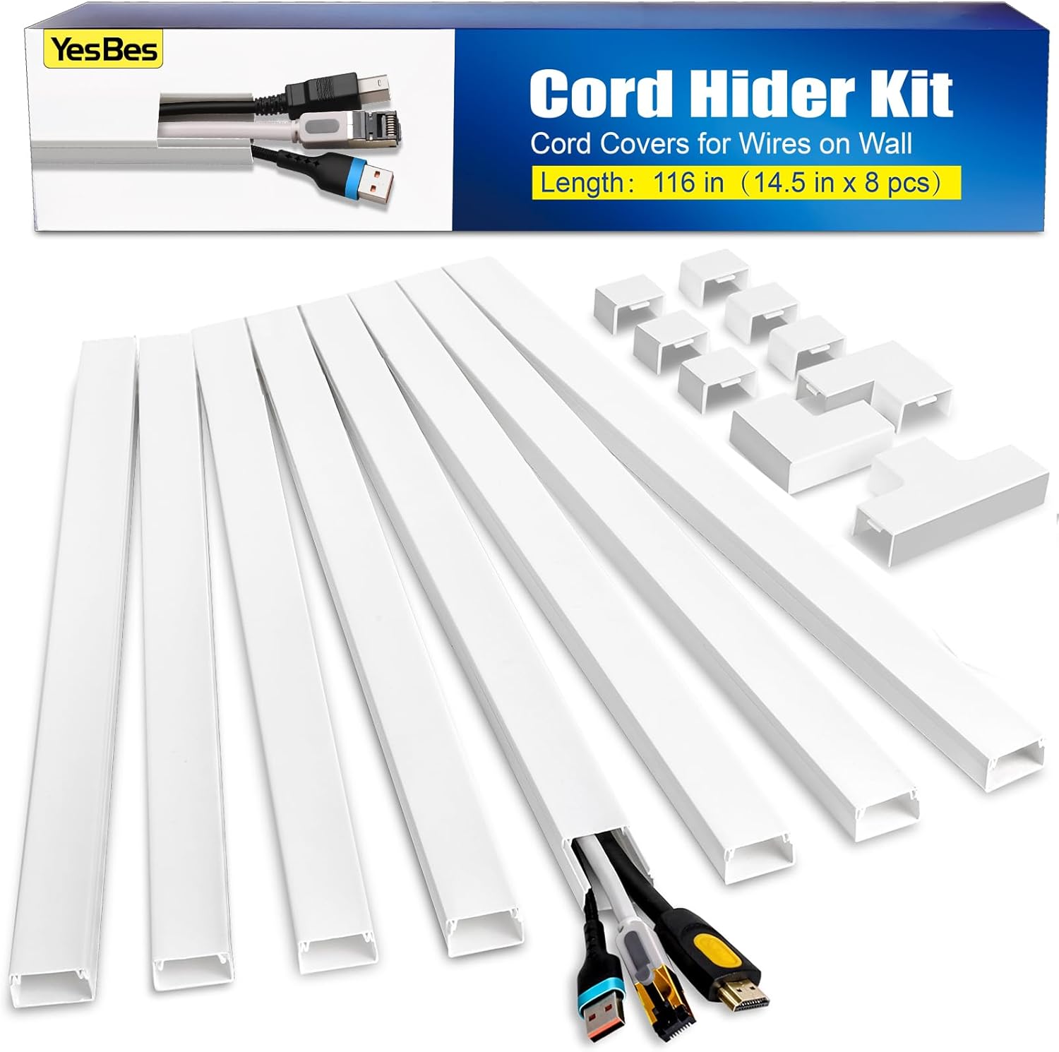 116in Cord Hider Kit, Cord Covers for Wires on Wall, Paintable Cable Raceway, Cord Hider for Wall Mount tv, tv Cable Hider Wall kit, Wire Covers for Cords, W0.96in X H0.57in, White 71pz3xpntnl. ac sl1500 .jpg