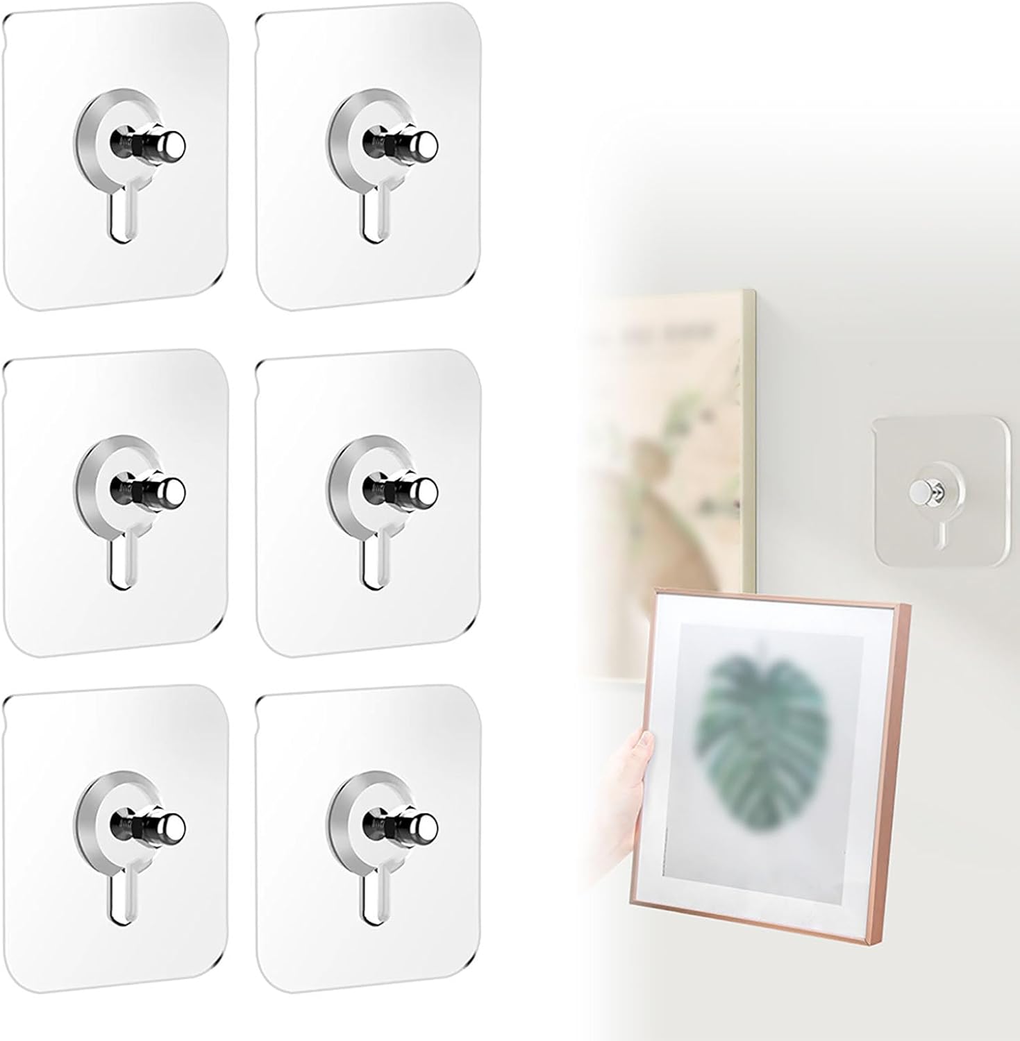 Picture Hangers Without Nails, 20 Ibs Load Heavy Duty Self Adhesive Wall Hooks No Drill Hooks for Hanging, Upgraded Picture Hangers Without Nails Nail Free Wall Hangers for Home (2.36" × 2.36", 6pcs) 61gbthzawdl. ac sl1500 .jpg