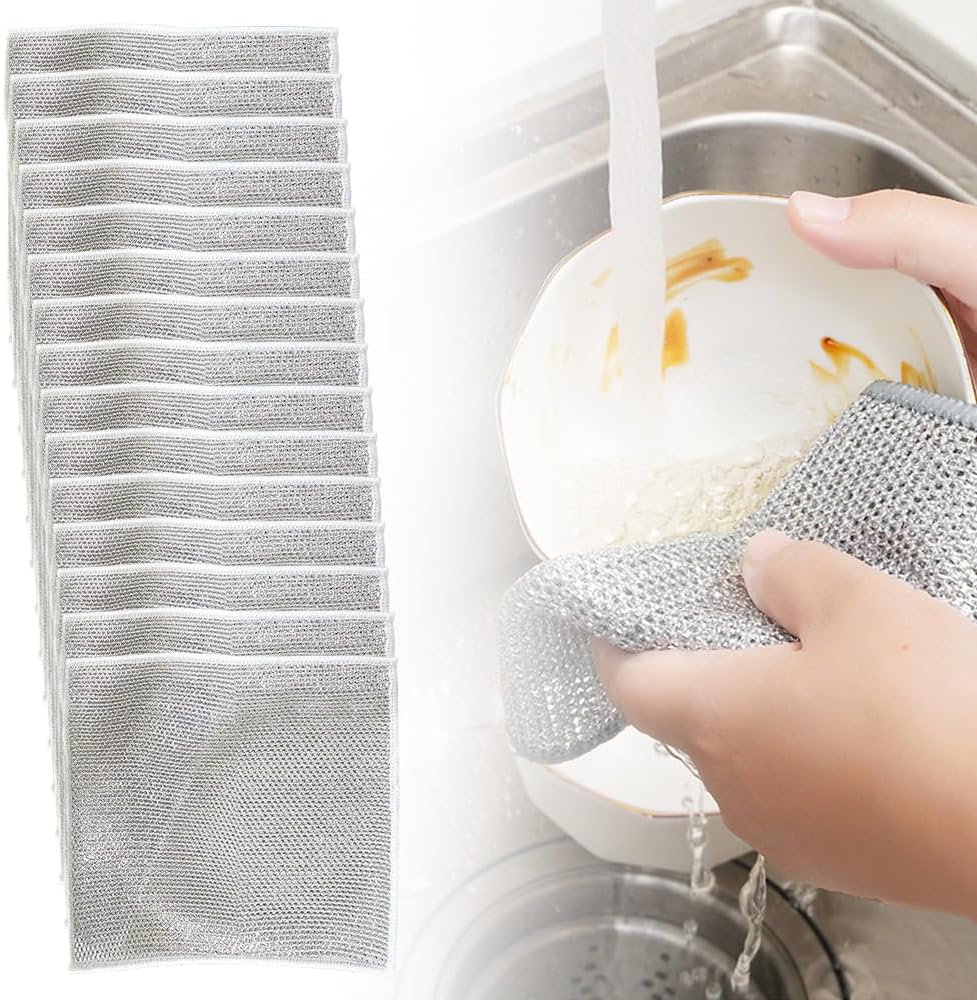 Multipurpose Wire Dishwashing Rags for Wet and Dry, New Double Layer Wire Cleaning Cloths Non Scratch Wire Dishcloth Rag, Reusable Scrubbing Pads for Washing Dishes Kitchen Supplies (15PCS) 71ay4oxavtl. ac sl1000 .jpg