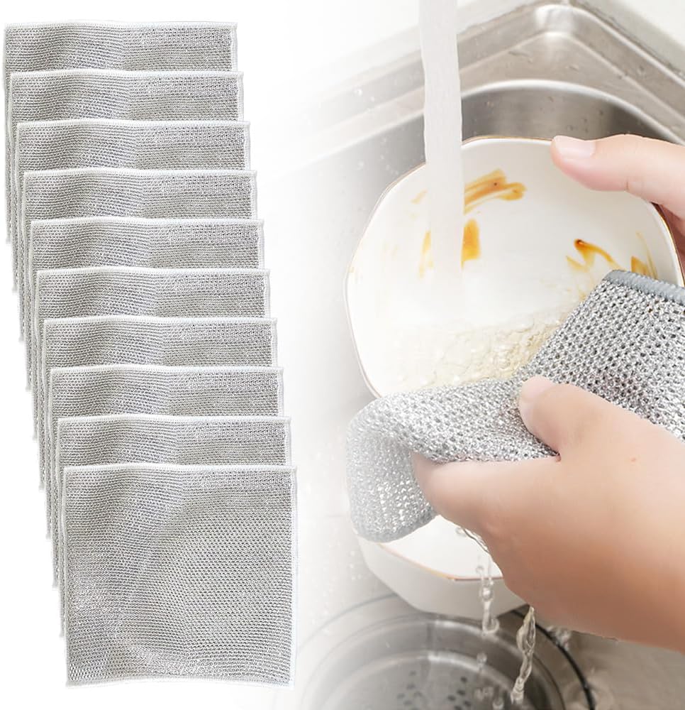 Multipurpose Wire Dishwashing Rags for Wet and Dry, New Double Layer Wire Cleaning Cloths Non Scratch Wire Dishcloth Rag, Reusable Scrubbing Pads for Washing Dishes Kitchen Supplies (10PCS) 71hb04socul. ac sl1000 .jpg