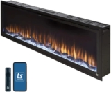 Touchstone Sideline Elite Smart 60” WiFi-Enabled Electric Fireplace – in-Wall Recessed – 60 Color Combinations – 1,500W Heater – Black – Log, Crystals & Driftwood – 80037