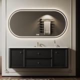 Modern Bathroom Vanity – with Sink and Anti-Fog Mirror | Matte Moisture-Resistant Cabinet | Seamless Sintered Stone Sink | Soft Close Drawers | Multi-Layer Solid Wood(Black,40 in)