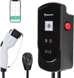 50 Amp – PRIMECOM.TECH Level-2 Smart Electric Vehicle Home Charging Station 220 Volt for Tesla and All EV Brands, 30′ to 50′ Feet Cord Length Options (NEMA 14-50p, 50 Feet)