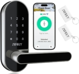 Built-in WiFi Smart Door Lock with Handle – Keyless Entry via App, Codes, Cards, Key, Voice & Remote Unlock, Auto-Lock, Access Logs, Family Sharing, Works with Alexa & Google, Great for Home & Rental