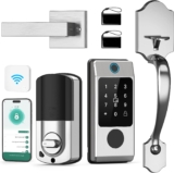 Wi-Fi Smart Deadbolt Lock with Handle Sets, Miuedo Keyless Entry Door Lock for Front Door, Compatible with Alexa & Google Assistant, Auto Locking-Silver