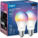 TP-Link Tapo Smart Light Bulbs, 1100 Lumens High Brightness (75W Equivalent), Matter-Certified, 16M Colors WiFi Light Bulb, Dimmable, Works w/Siri, Alexa & Google Home, A19 E26, Tapo L535E(2-Pack)