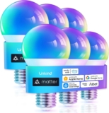 Linkind Matter Smart Light Bulb, WiFi Smart Bulbs, Work with Apple Home, Siri, Alexa, Google, SmartThings, RGBTW Color Changing Bulbs Mood Lighting, Music Sync, A19 E26 60W, 2.4Ghz WiFi 6 Pack