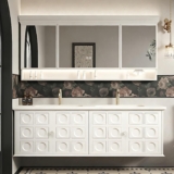 Modern Luxury Bathroom Vanity – with Sink and Anti-Fog Mirror | Textured Moisture-Resistant Cabinet | Seamless Ceramic Sink | Soft Close Drawers | Multi-Layer Solid Wood(White,52 in)