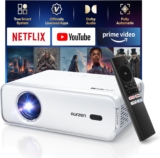 Aurzen EAZZE D1 Smart Projector with WiFi and Bluetooth, Netflix-Officially-Licensed, Auto Focus & Keystone, DoIby Audio, Native 1080P Movie, Portable Outdoor Mini Projector, White